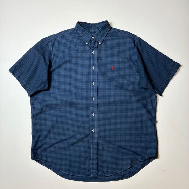 폴로 랄프로렌 00's 블루 마이크로 체크 반팔 셔츠 PN9009