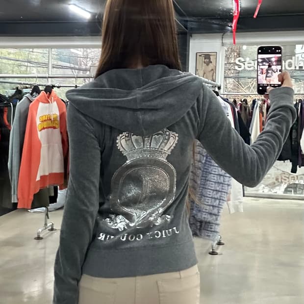 쥬시꾸뛰르 벨루어 후드집업 그레이