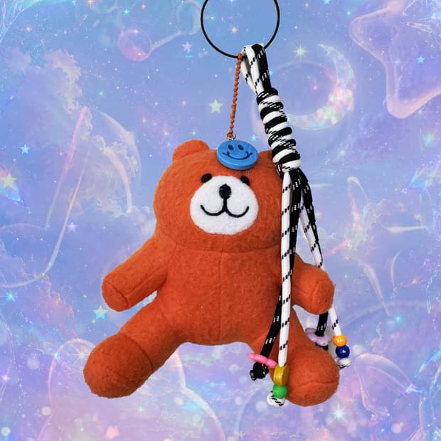 오렌지 빈티지 곰 인형 키링 파라코드 스트랩 가방고리