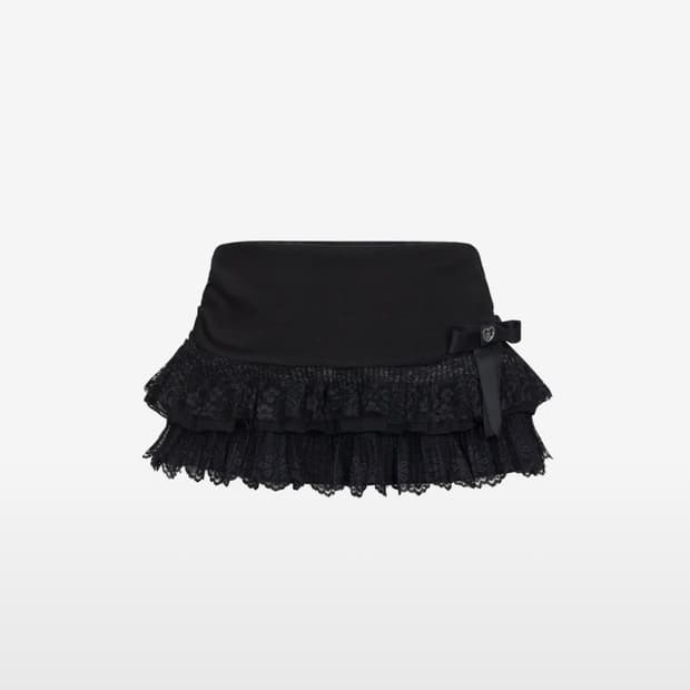 포어링 Chiffon lace mini skirt (black) 치마