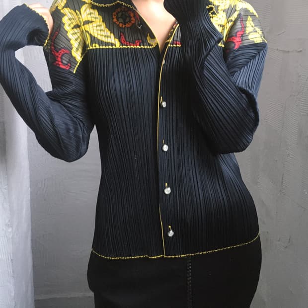 Pleats Please 플리츠플리즈 그린 패턴 플리츠 탑 