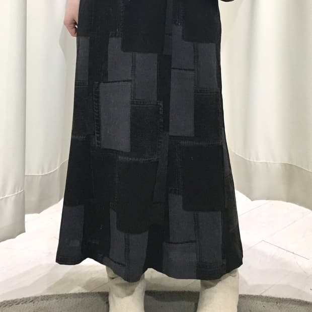 denim patch pattern skirt