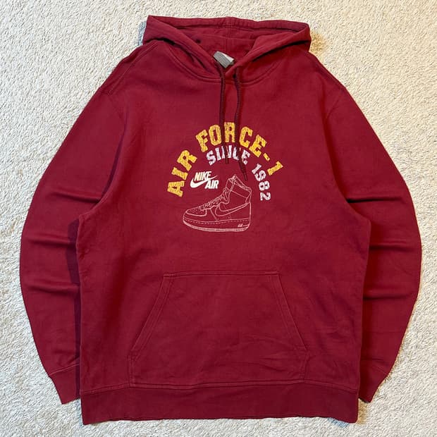 희귀) 00's 나이키 올드스쿨 에어포스원 후드티 버건디