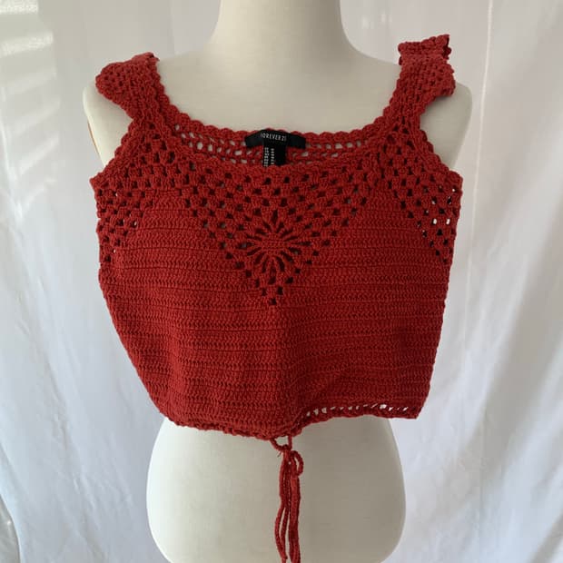 Forever 21 레드 크로셰 슬리브 니트 탑