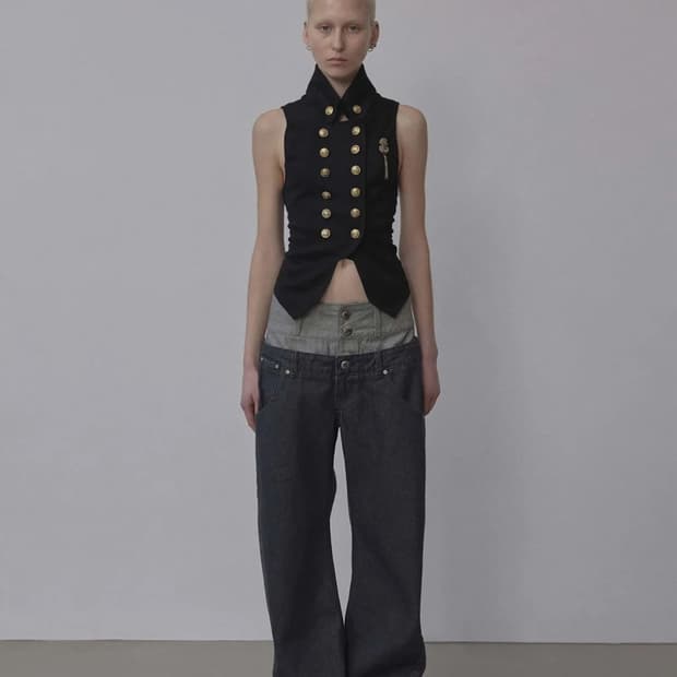 Beaded Layered Denim Pants Nonfade Gray