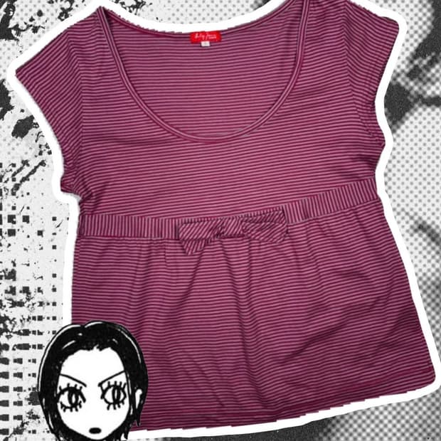 빈티지 스트라이프 리본 베이비돌 탑 나나깔