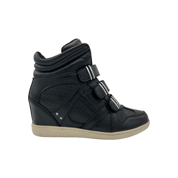 250 W 스케쳐스 스트랩 웨지힐 레더 스니커즈 블랙