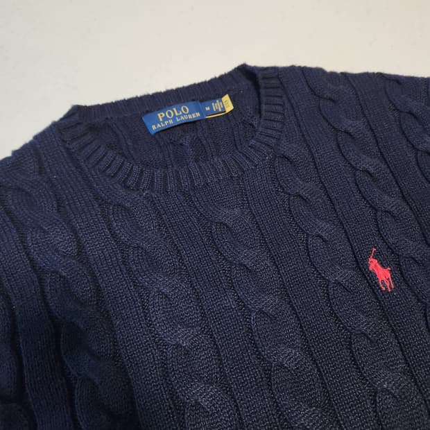 폴로 랄프로렌 네이비 꽈배기 니트 M