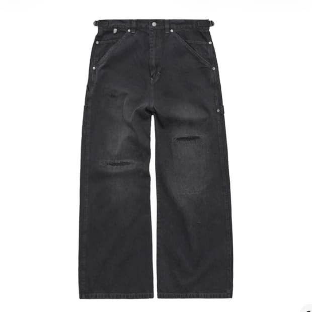 3) 폴리테루 데미지드 카펜터 팬츠 워시드 블랙