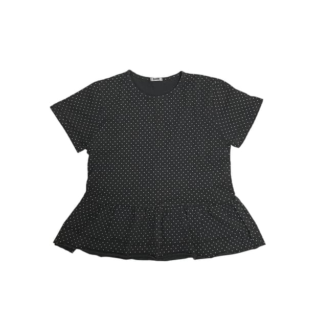 모리 도트 프릴 차콜 반팔 티셔츠