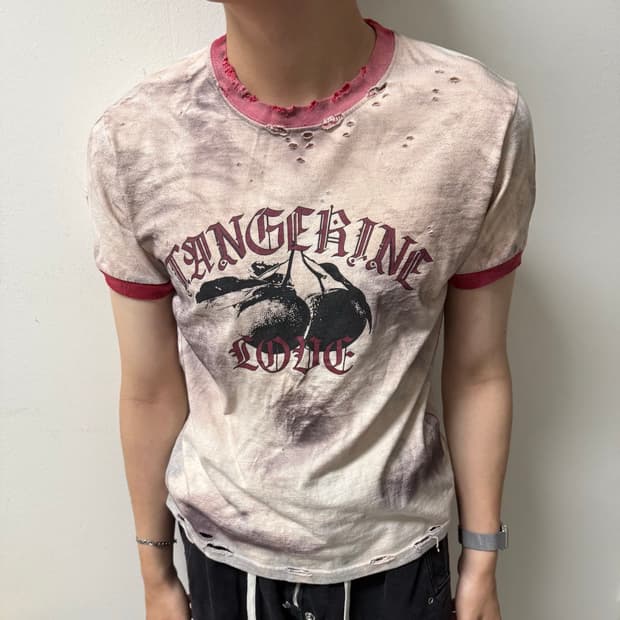 Vintage bleach faded Chicago 링거 반팔티