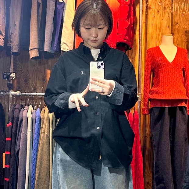 L YSL 입생로랑 심볼로고 벨벳 코듀로이 블랙 셔츠