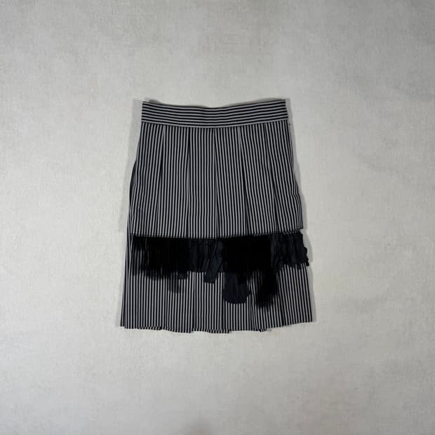 Stripe pleated ruffled skirt