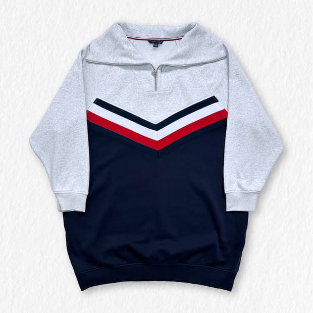 타미힐피거 배색 기모 반집업