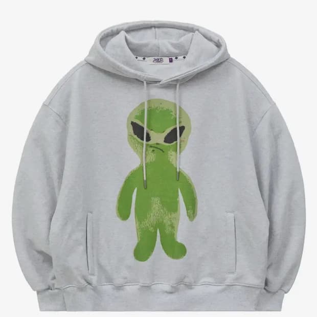 새상품 후드후드 에일리언 그래픽 오버핏 후드 멜란지화이트