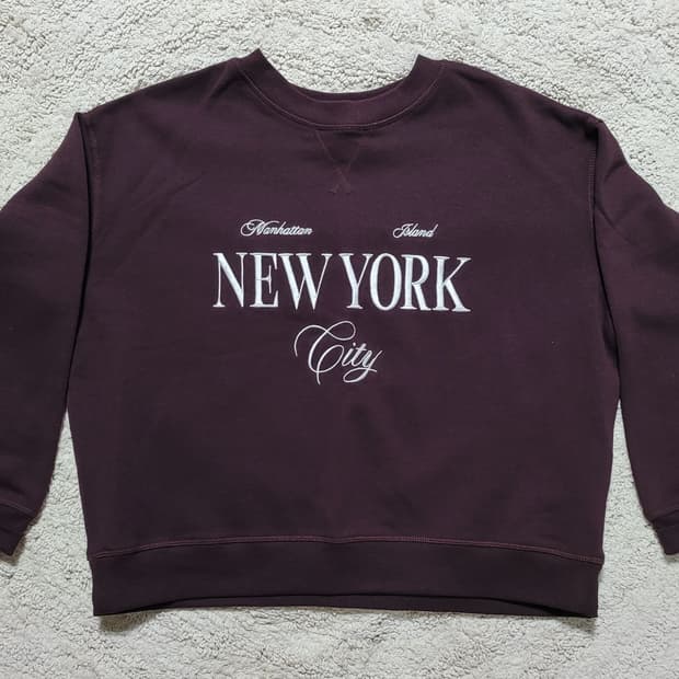 H&M 여성 버건디 라운드 긴팔티