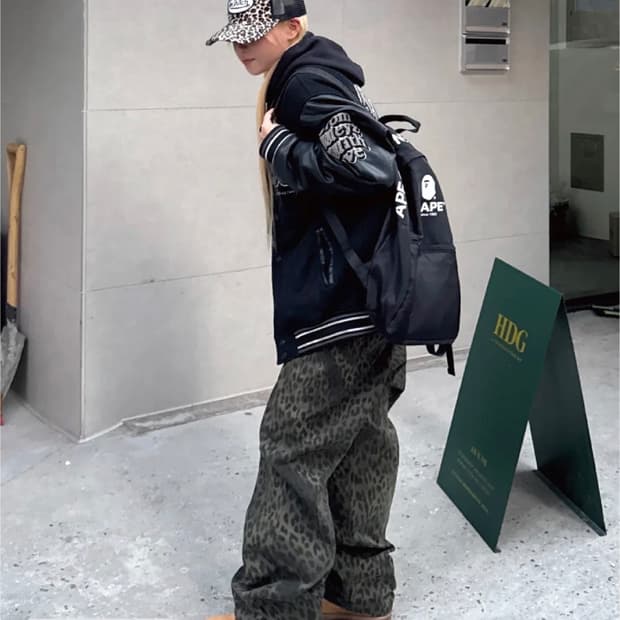 3) 이알에스코 레오파드 배기팬츠 카키