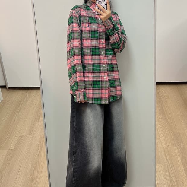 폴로 랄프로렌 자수포니 타탄체크 핑크 셔츠 남방
