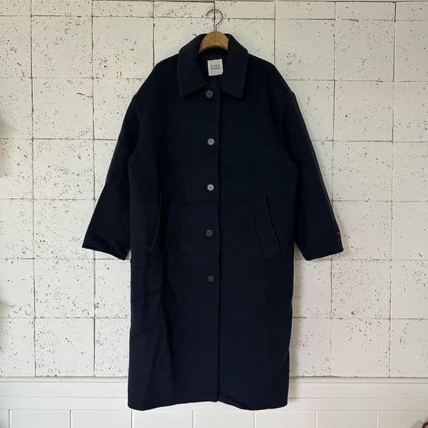 우먼85 스튜디오 톰보이 캐시미어 혼방 롱코트 네이비