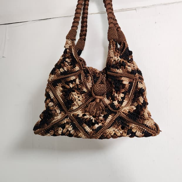 핸드메이드 뜨개 가방 브라운 토트백