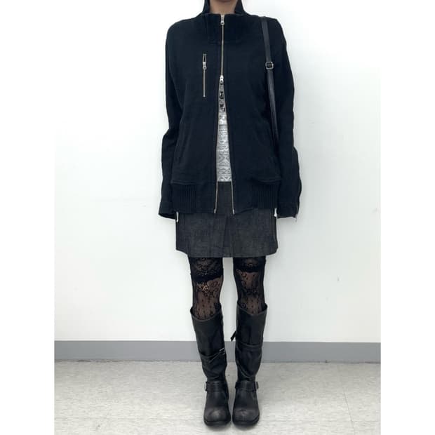 빈티지 흑청 데님 미디 스커트