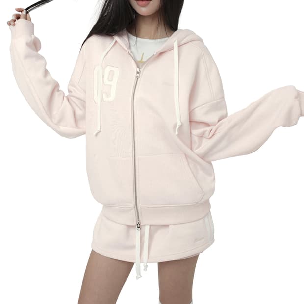 클리시어 09 넘버링 후드집업 핑크 09 Numbering