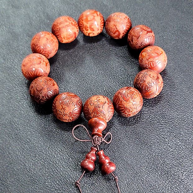 마하슈리 백단향 20mm 남자 소품 용 봉황 불교 염주 팔찌