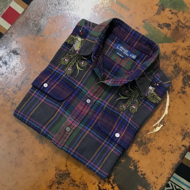 폴로랄프로렌 퍼플 톤 마드라스 체크 자수 셔츠 여성 66  사이즈 