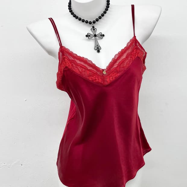 레드 새틴 레이스 슬립