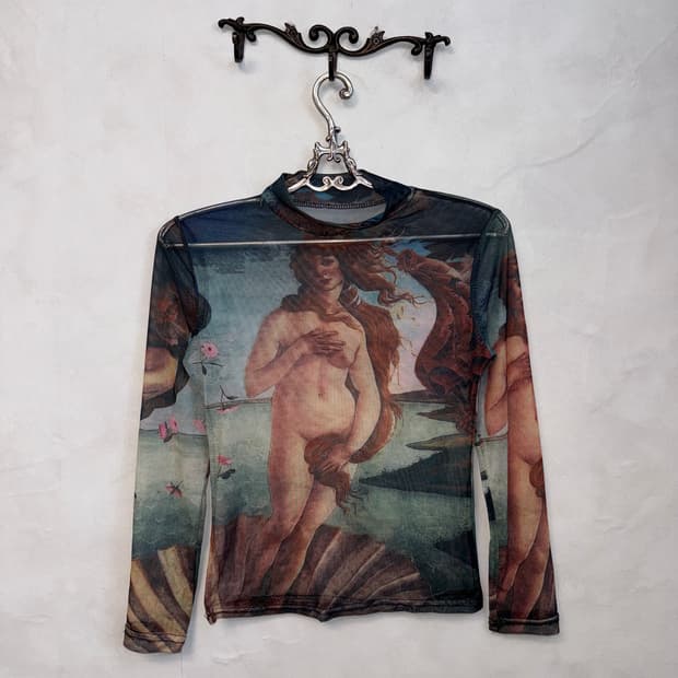 Mystic graphic see through mesh top