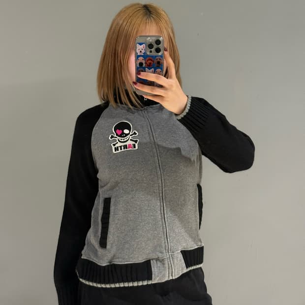 Kitsch skull patch raglan zip-up