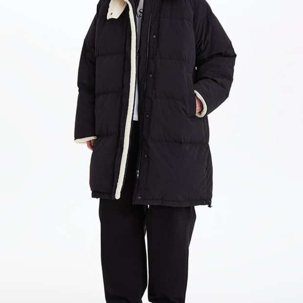 스튜디오톰보이 덕다운 여성 뽀글이 롱패딩 블랙 F