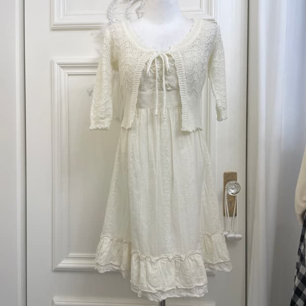 ivory bow crochet cardigan&ivoey lace em
