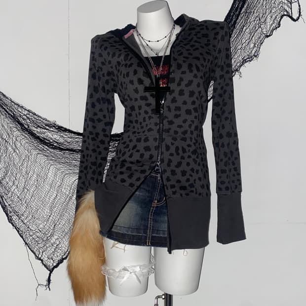 ꒰ঌ 키스마크 갸루 레오파드 후드집업 ໒꒱