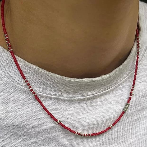 히피 모리 에스닉 핸드메이드 서핑 실버 목걸이 