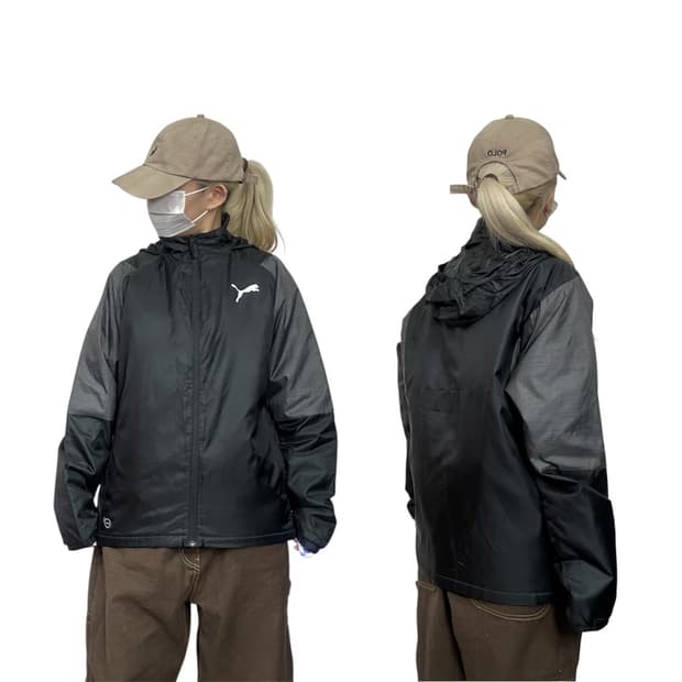 푸마 올드스쿨 블랙 그레이 배색 오버핏 바람막이 자켓 S