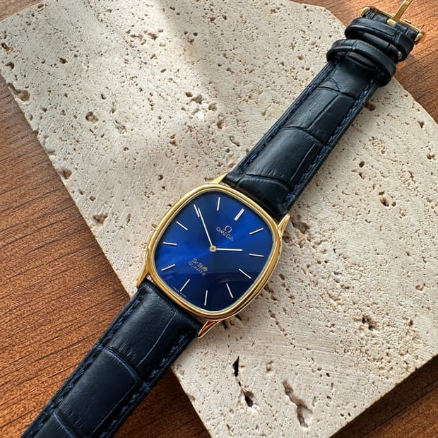 정품 오메가 엘립스 드빌 쿼츠 청판 금장 빈티지 시계