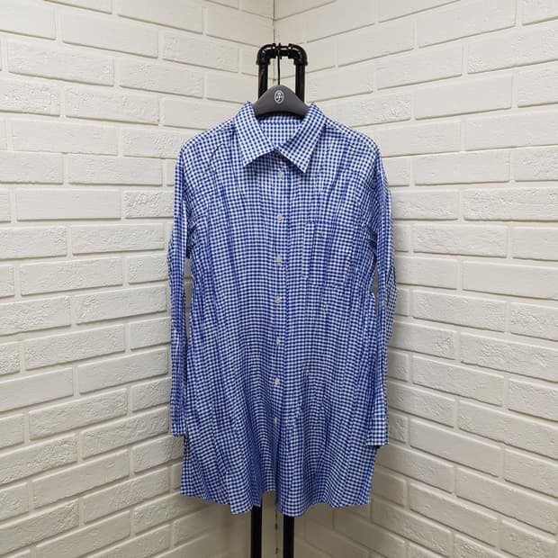 [3/정품] 플리츠플리즈 깅엄체크 롱 셔츠