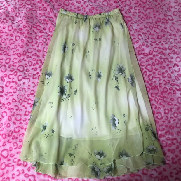 빈티지 페어리 오리엔탈 레이어드 시스루 롱스커트 미디