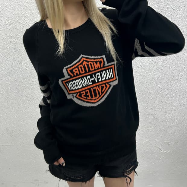 할리 데이비슨 센터로고 블랙 니트 L