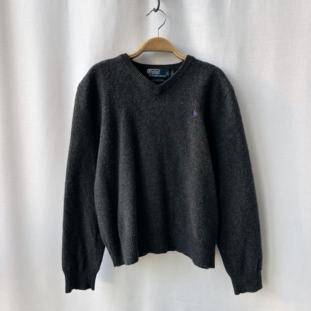 폴로 랄프로렌 니트 램스 울 브이넥 스웨터 차콜 그레이 L