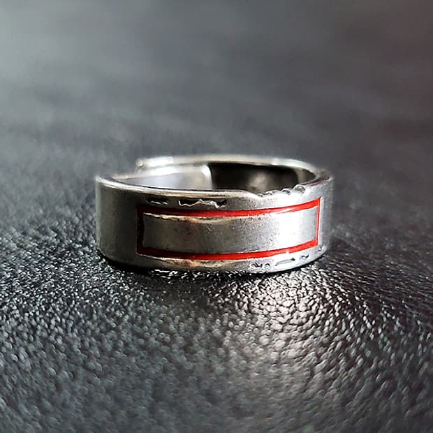 Crimson 실버 남자 엔틱 빈티지 명품 레드 사각 스퀘어 반지