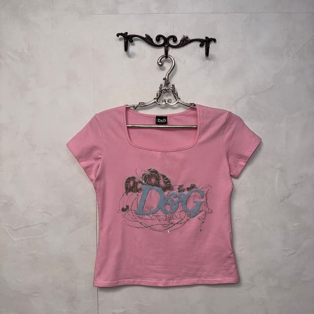 Dolce & Gabbana pink beads glitter 반팔티