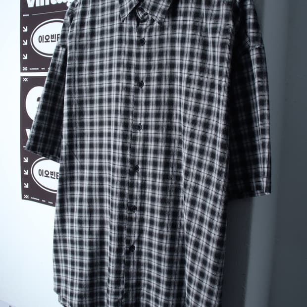 (XL-2XL) 르아르 반팔 카라 티셔츠 셔츠 남방 체크-H35227