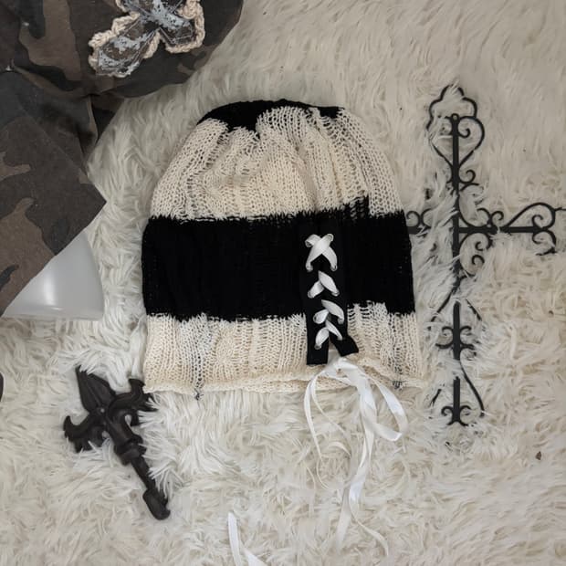 black rose lace eyelet beanie