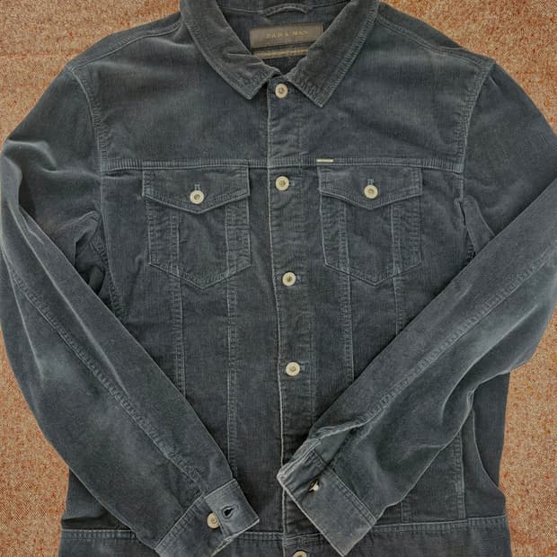 ZARA MAN Premium 코듀로이 트러커 자켓 – 다크 네이비 (E
