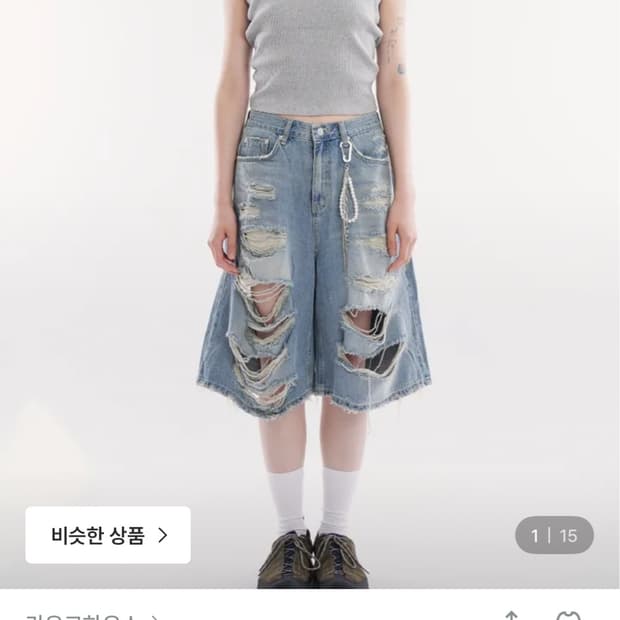 디스트레스드 버뮤다 데님 팬츠