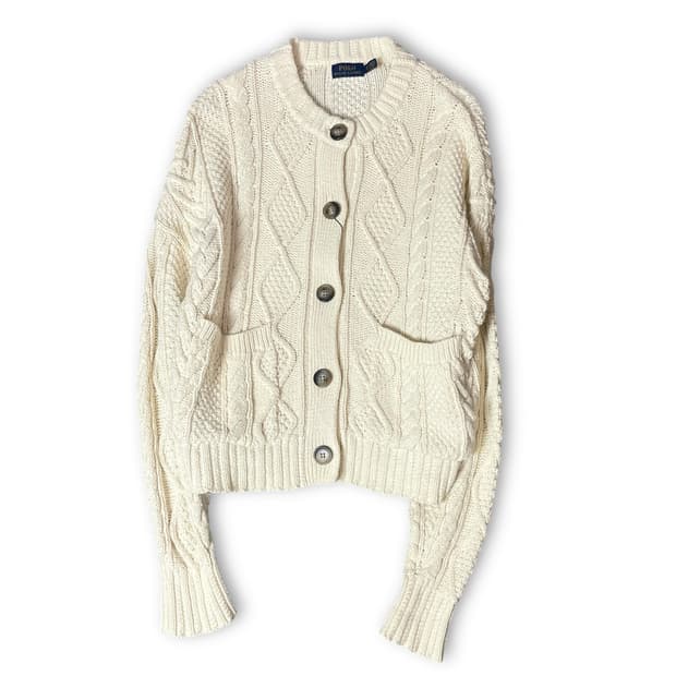 폴로랄프로렌 크림 투포켓 케이블 니트 가디건 XS