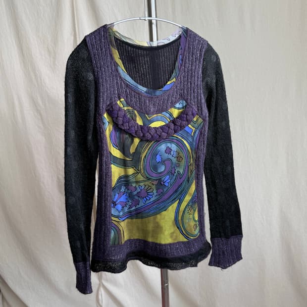 ROBERTO 패턴 매쉬 니트탑