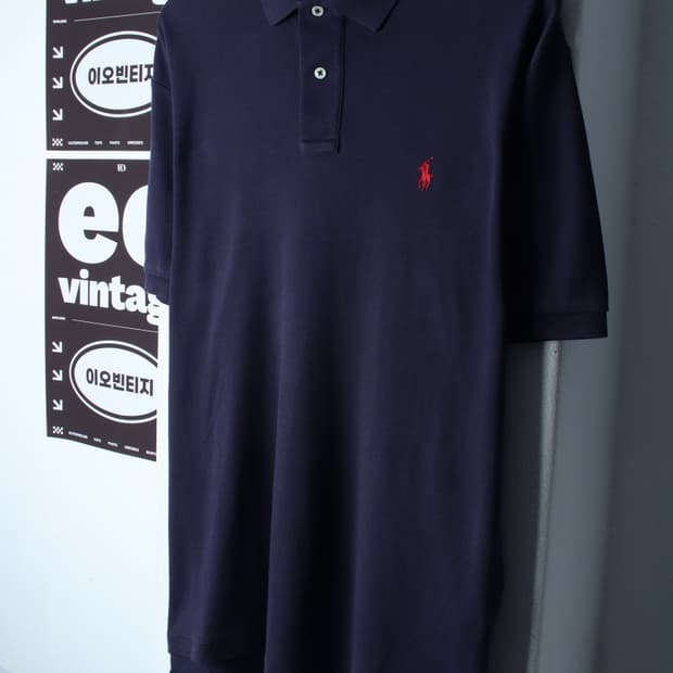 (M-XL) 폴로 랄프로렌 반팔 카라 티셔츠 네이비 무지-H35684